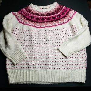 Fair Isle White and Pink Knit Ski Winter Sweater xxl